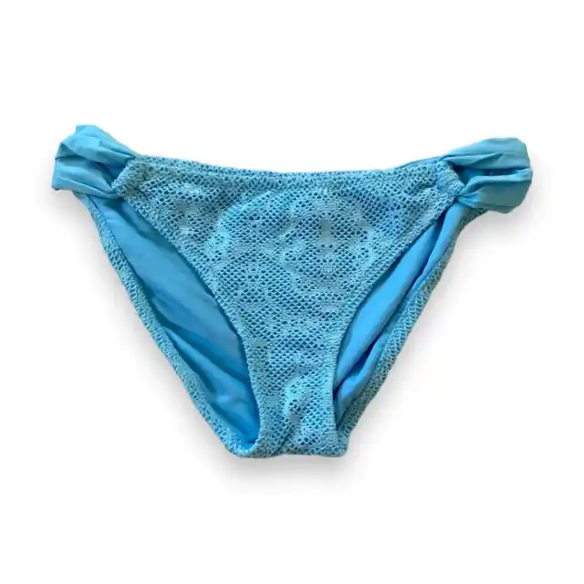 MOSSIMO women's pastel blue crochet boho bikini swim bottom SZ L