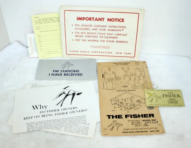 Vintage The Fisher Radio Model 960 Chassis Layout, Tag and Misc Documents