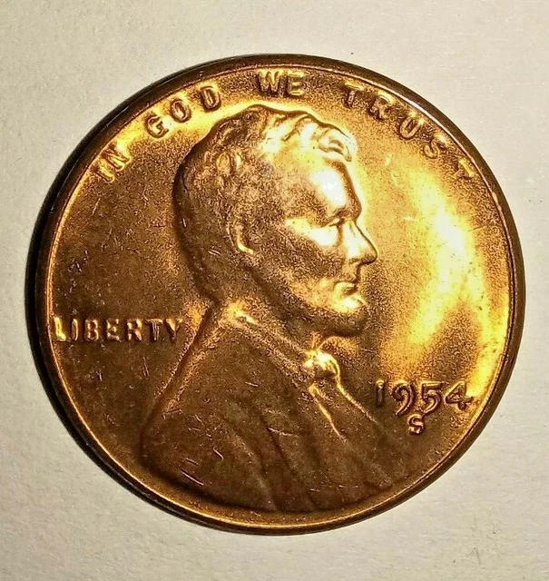 1954 S Usa Lincoln Head Penny - Small Cent - One Cent Coin - Wheat 1954-S - Bu