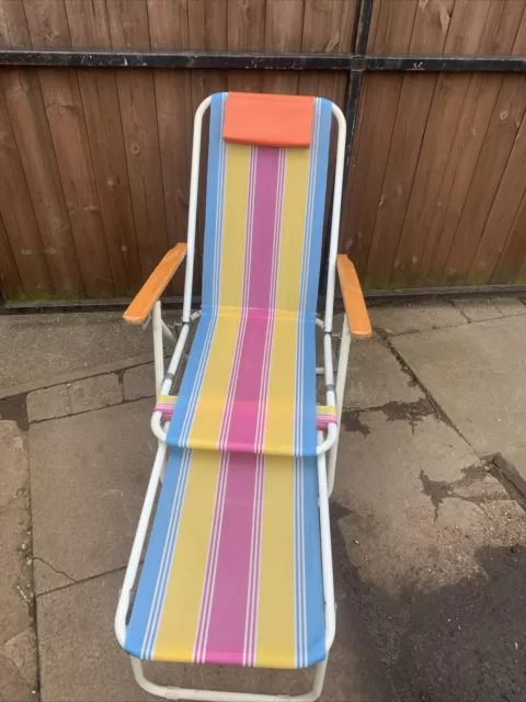 Vintage Deck Chair Sunlounger With Headrest