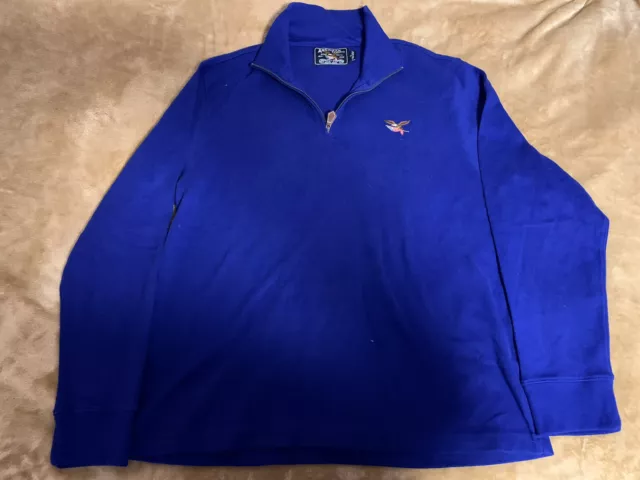 Mens American Living Quarter Zip Large Pullover Sweater Blue Eagle Flag