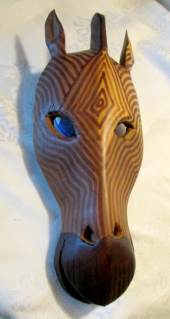 Tribal Carved  15"  Giraffe  Wooden   Mask  From  Kenya
