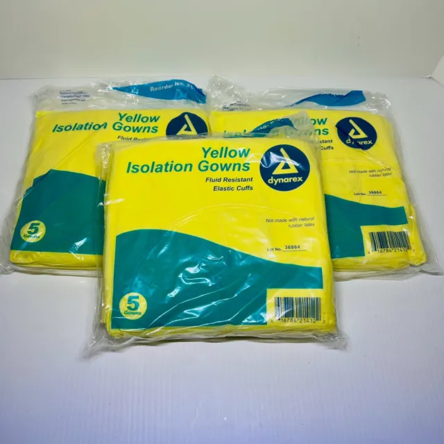 Disposable Isolation Gown Yellow 15 Count Fluid Resistant Large 2141 Dynarex
