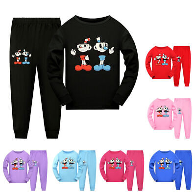 Kids Cuphead Line Pyjamas Top+Pants Cotton PJ Set Sleepwear Nightwear Outfits