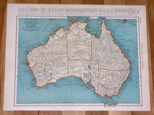 1937 Original Vintage Map Of Australia And Oceania / Pacific Ocean