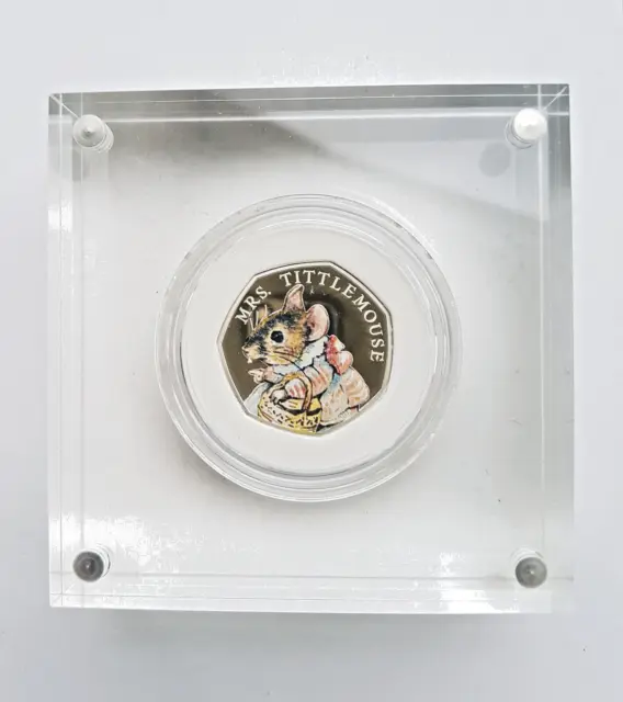 2018 50P Beatrix Potter - Mrs. Tittlemouse Silver Proof Coin + Box + Coa
