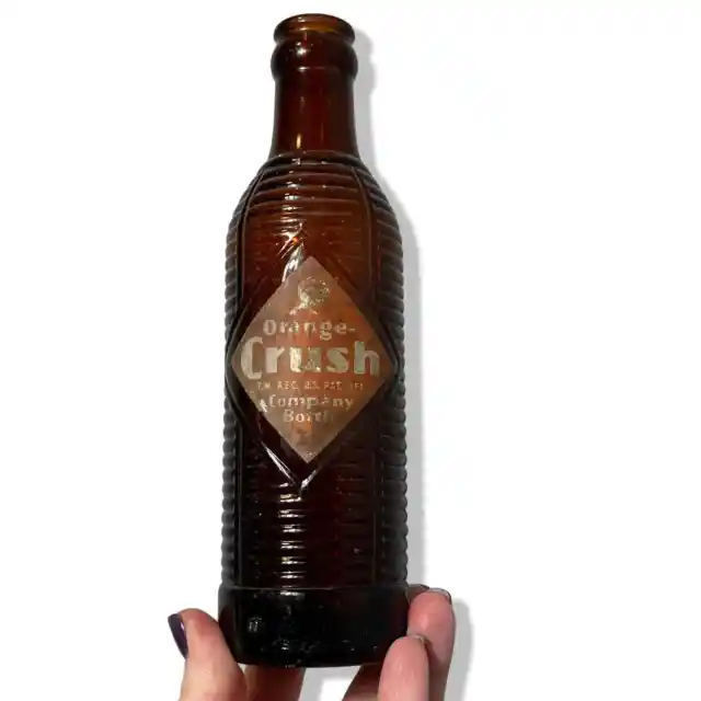 Antique orange crush amber brown glass soda pop bottle