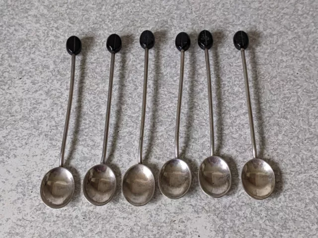 Set Six Vintage  Silver Plated Coffee Bean Spoons - 4 Inches Long