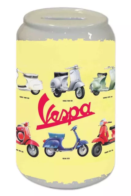 Salvadanaio in ceramica bianca a forma di lattina Vespa