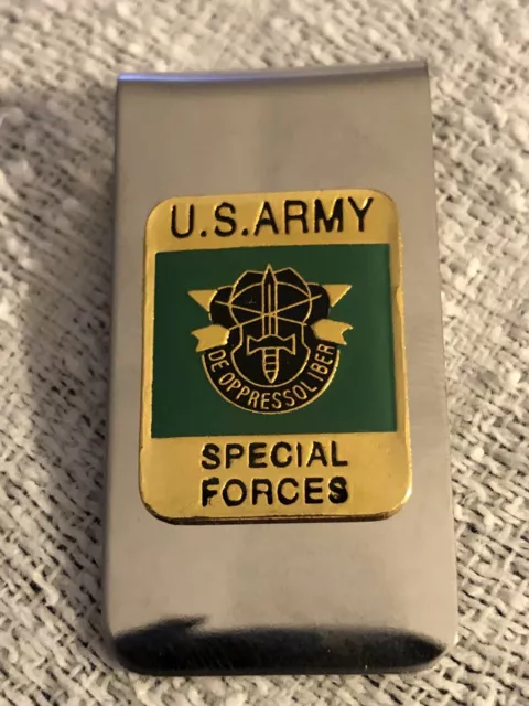 US Army Special Forces Chrome Metal Money Clip “De Oppresso Liber”