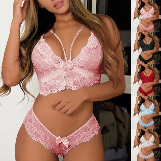 Women Sexy Lace Lingerie Bra G-string Set Babydoll Sleepwear Nightwear Underwear