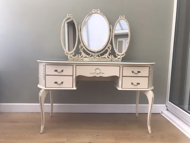 Vintage French Louis Style Dressing Table with Triple Mirror