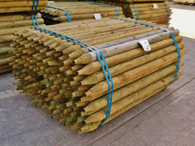 10 Pack of 1.2m 4ft x 60mm Tree Support Stakes Machine Round Wood Pointed Posts