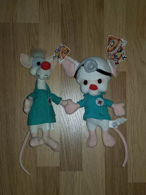 Pinky and the Brain plushies with lab coats, tags, Vintage