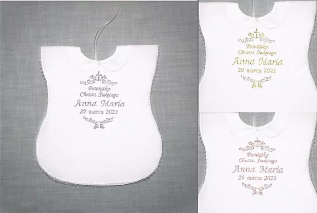 personalised baby christening/baptism robe/bib. szatka do chrztu