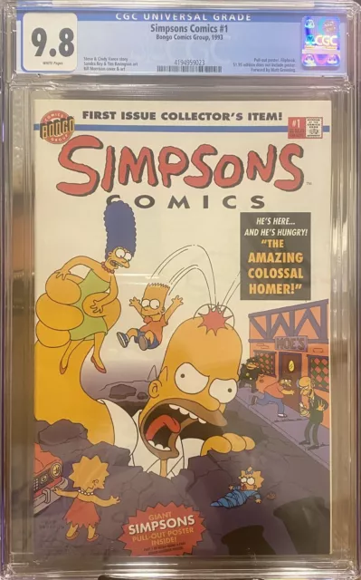 CGC 9.8 Simpsons Comics #1 - Bongo Comics 1993 - Direct Poster Edition