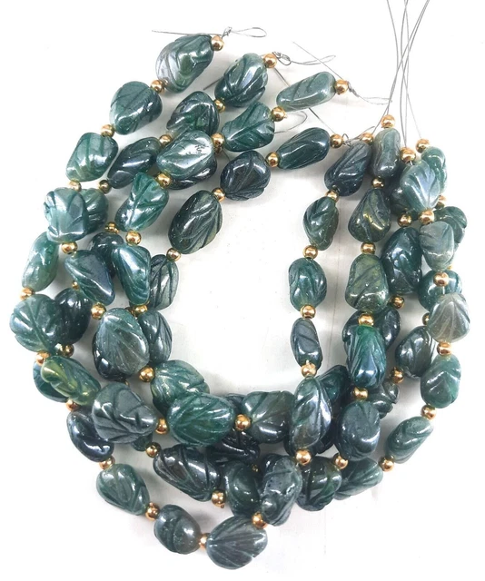 8 '' Strand Green Moonstone Smooth Carving Nugget Shape Gemstone Jewelry Crafts
