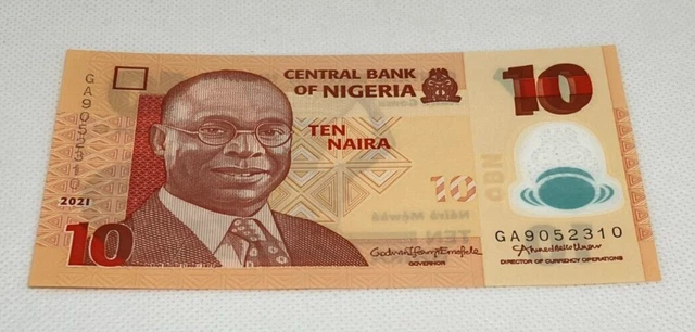 Nigeria 10 Naira (P Neu) 2021 Polymer Unc