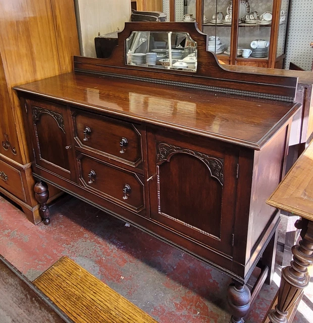Antique Oak Sideboard With Mirror Back, Vintage Buffet Cabinet
