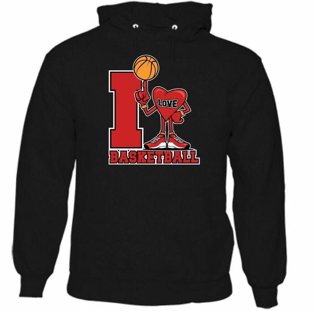 I Love Basket Uomo Felpa con Cappuccio Divertente Player Sfera Stivali Rete Top
