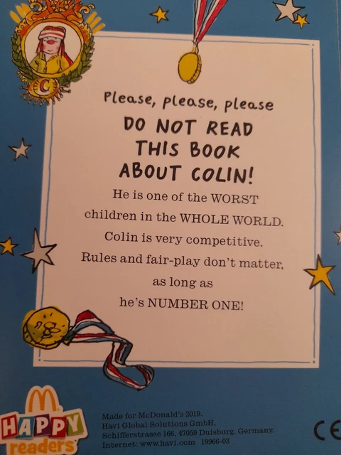 DAVID WALLIAMS 'COMPETITIVE Colin' Book Mcdonalds Happy Readers £1.53 ...