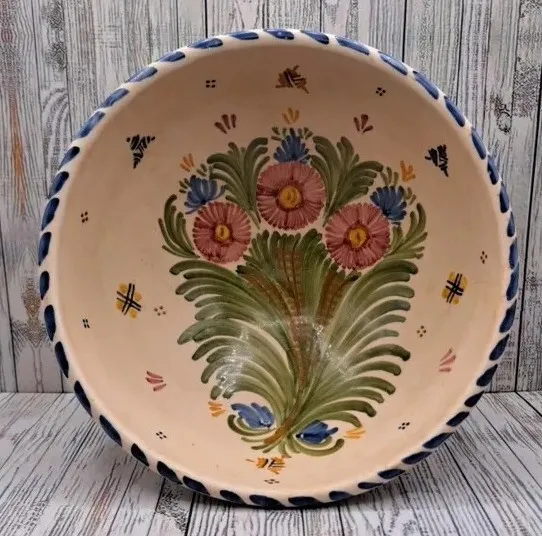 Vintage Talavera Spain Pottery Floral Mixing Serving Bowl Hand Painted Signed