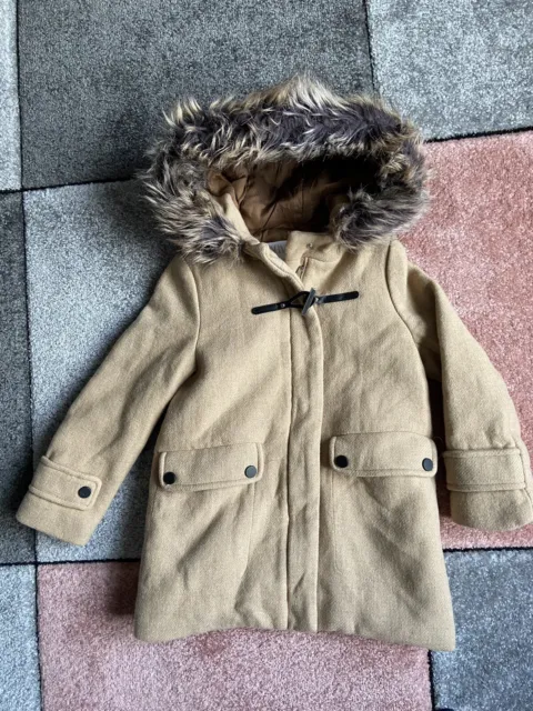 Girls 7 Years ZARA Coat Jacket beige Hooded Zip Up Wool Polyamide Acrylic