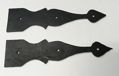 Pair Vintage Hand Forged Iron Strap Hinges, Colonial Spade, Black, 8 1/4" length 2