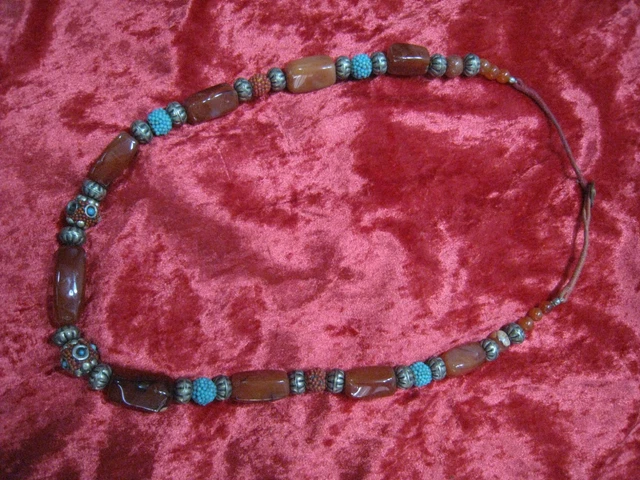 Collier Ancien Style Ethnique En Perles Et Pierres - Bijou Vintage Occasion, Référence _367