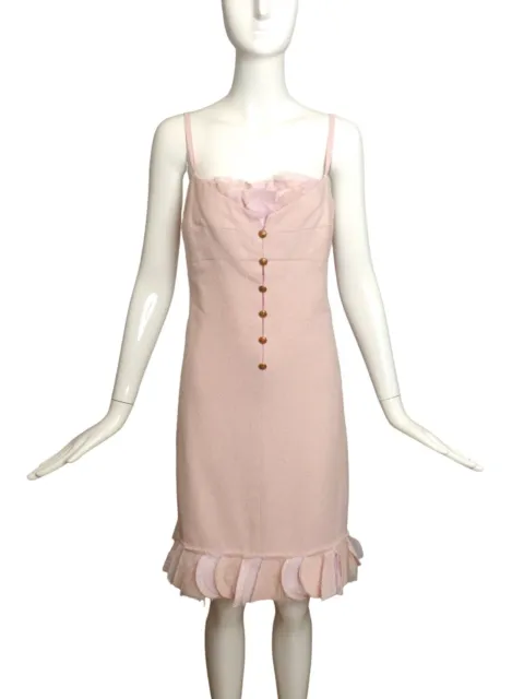 CHANEL- 2007 Pink Tweed Ruffle Dress, Size 10