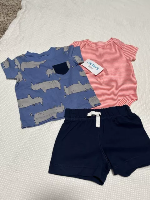 Baby Boy 3 Piece Rino Knit Short Outfit Size 3 M NWT