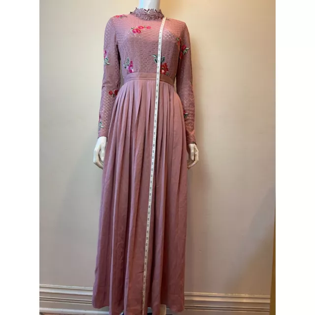 Little Mistress Women Crochet Maxi Dress L6657G25A Long Sleeve Floral Pink SZ 4 3