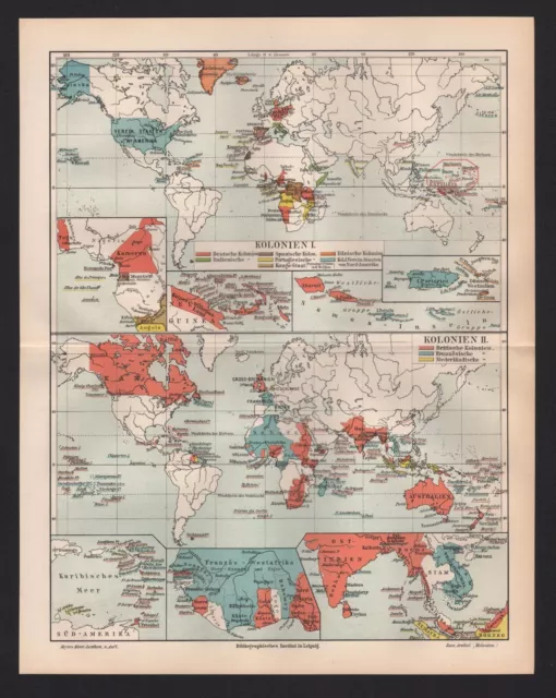Landkarte map 1907: DEUTSCHE KOLONIEN I/II. in Africa Asien Afrika Asia