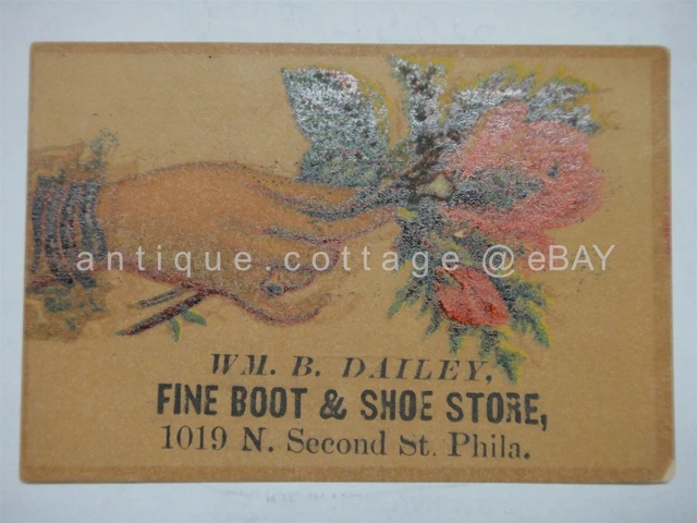 1880s antique DAILEY FINE BOOT & SHOE STORE philadelphia pa TRADE CARD ad PRICES