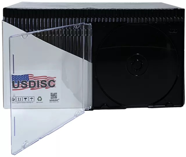 50 USDISC CD Jewel Cases Slimline 5.2mm, Single 1 Disc (Black) Lot