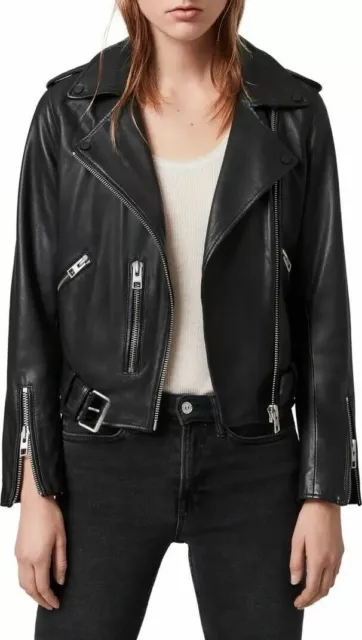 New Allsaints Balfern Leather Biker Women's Jacket Black Size 8Us/ 12Uk