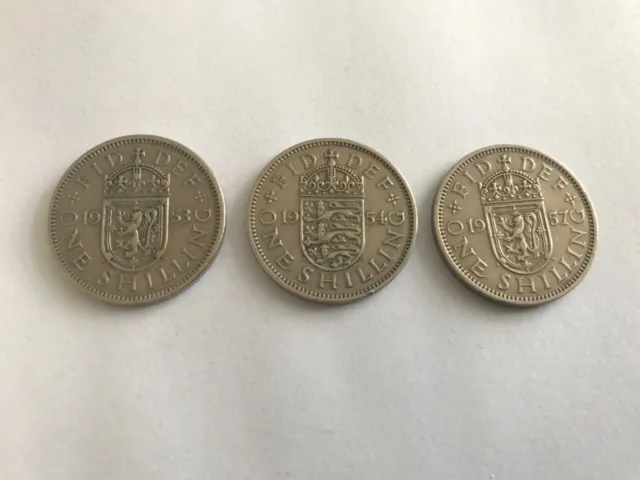 Silver One Shilling  Queen Elizabeth  1953, 1954, 1957  Coins
