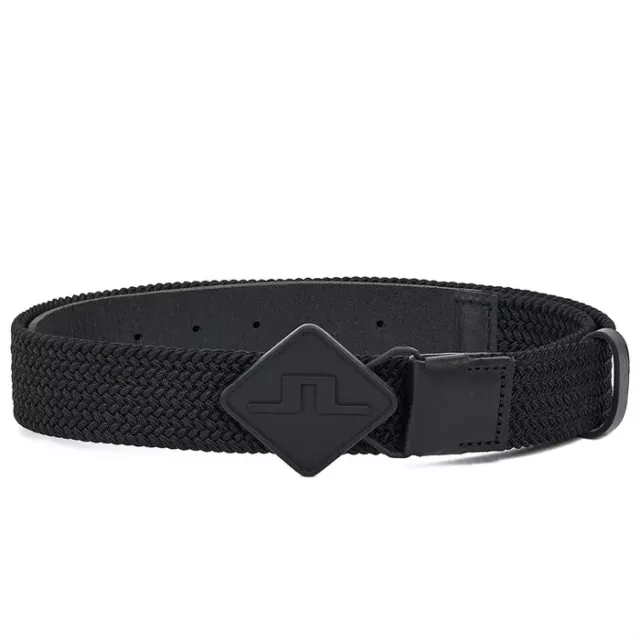 J Lindeberg Mens Diamond Leather Mix Belt GMAC08031 Black 90 cm/ 32-34" NEW