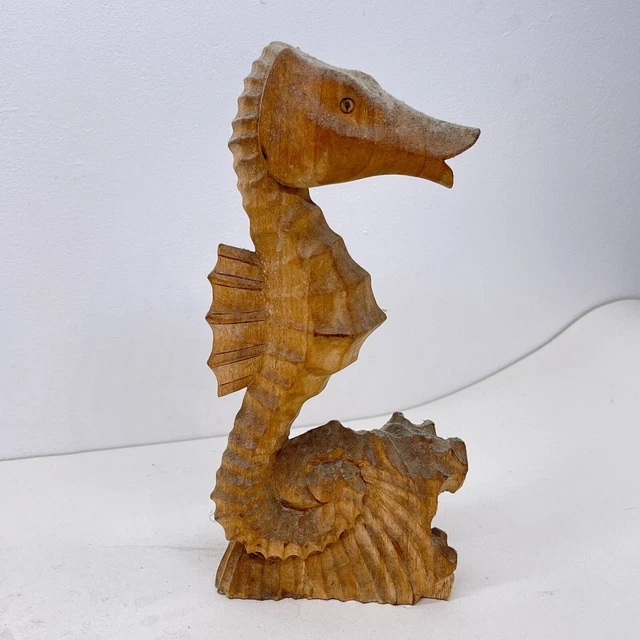 Vintage Handgeschnitzt Holz Meerpferd Tier Ornament :P1