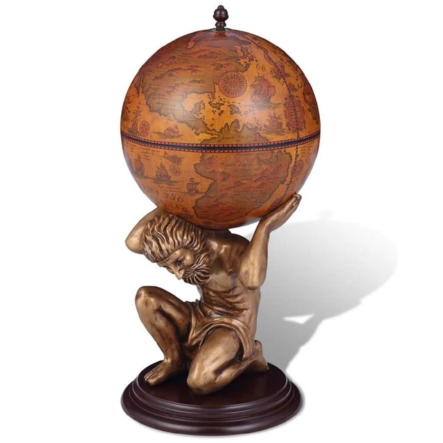 Globe Bar Wine Stand Atlas Design 16.5x16.5x33.5