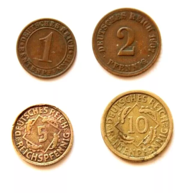 1 ,2 , 5 , 10 Pfennig , Deutsches Reich , ordentliche Erhaltung