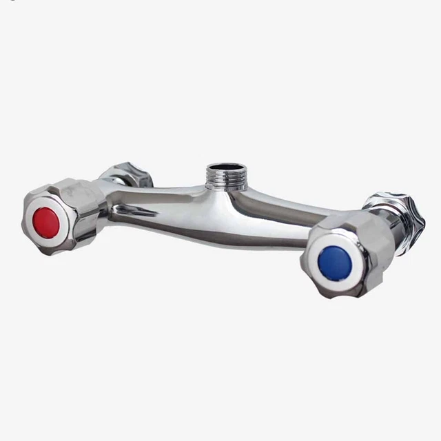 Sleek Chrome Bathroom Shower Mixer Taps with Twin Outlet Sturdy Brass Valve