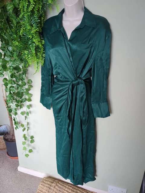 ZARA DARK GREEN Satin Midi Dress - Size M 5.45 - PicClick UK