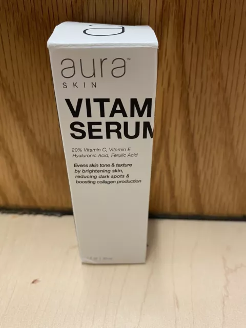 Aura Skin Vitamin C Serum, 20% Vitamin C, Hyaluronic Acid, Ferulic Acid, Vitamin