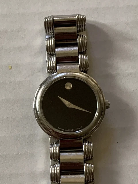Movado Serenade Ladies Stainless Steel Diamond Bezel Watch 84 A1 1844 Black Dial