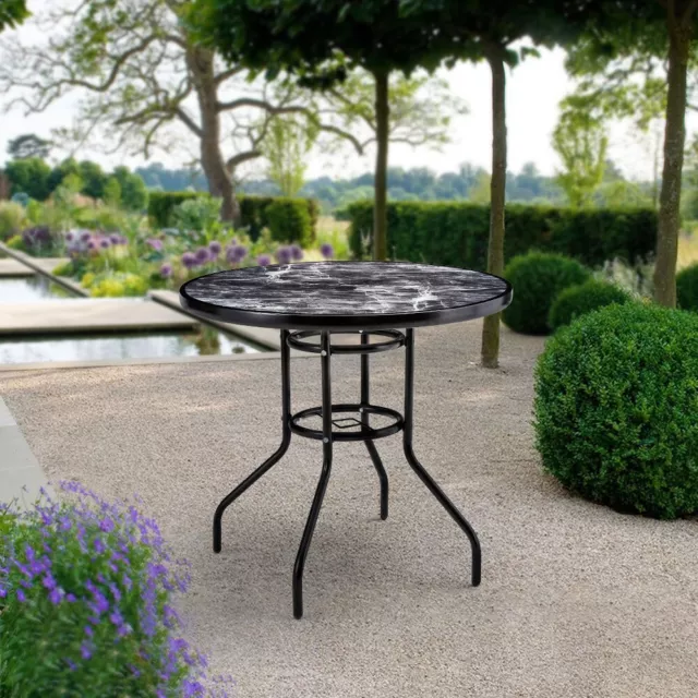 80 CM Marble Glass Top Garden Furniture Metal Table Outdoor Dining Tables Patio