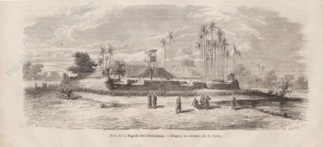 Cochinchina Vietnam View of the Fort called Bell Pagoda Engraving 1861