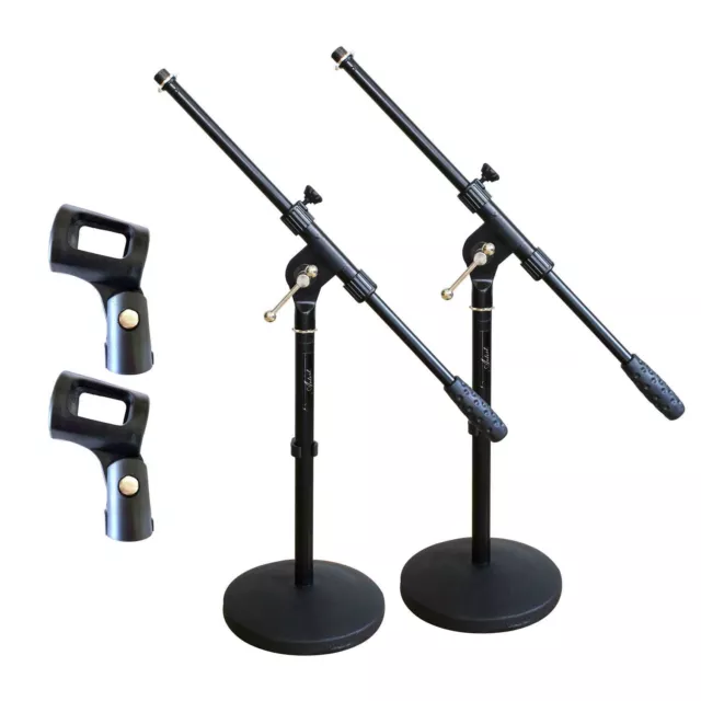 Artist MS023+44 2 Pack Small Black Boom Mic Stand & Mic Clips