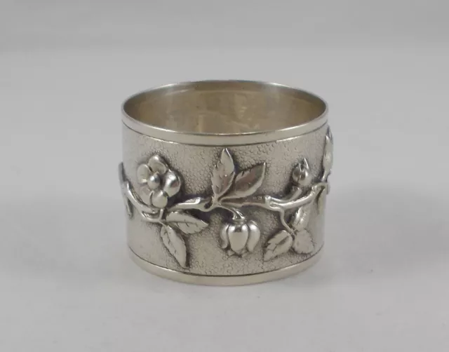 Rare Massive Napkin Ring Japonisme Sakura Handmade IN 800er Silver Berlin