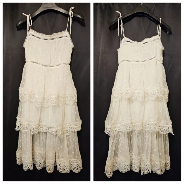 Few Moda White Lace Crochet Tiered Layered Tie Straps Romantic Dress Small